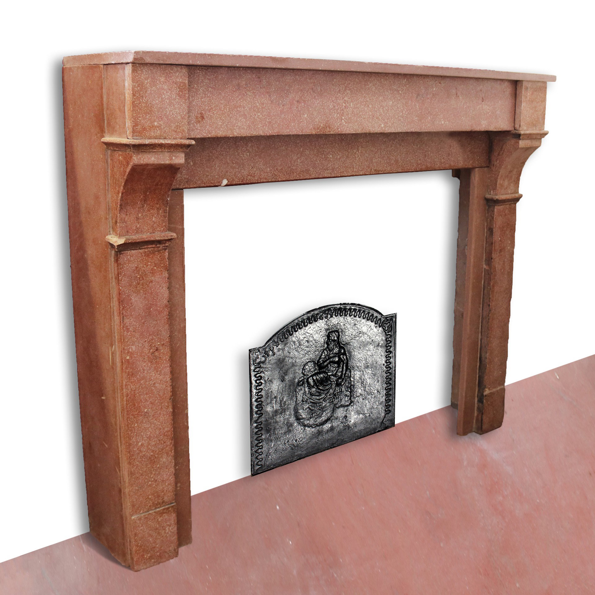 Cheminée ancienne en marbre, 125x107 cm. Époque 1800.